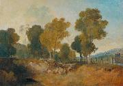 William Turner, Trees beside the River, with Bridge in the Middle Distance